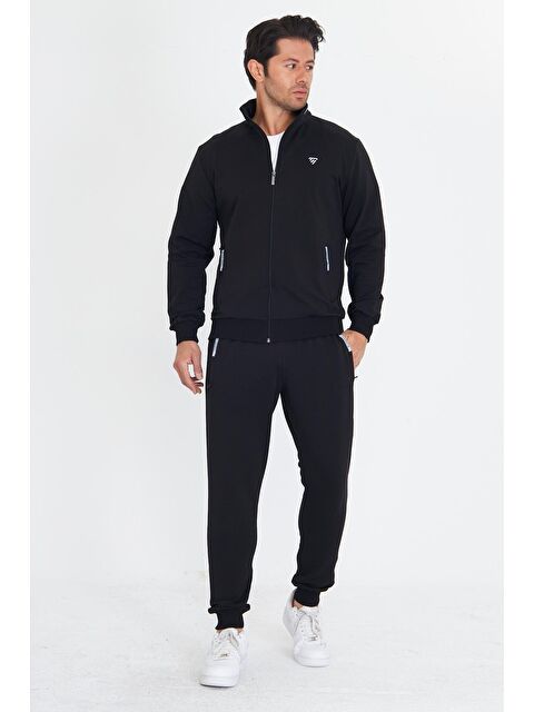 TRENDHILL Erkek Pamuklu Dik Yakalı Eşofman Takımı Siyah 5749-S - S000515243-19351