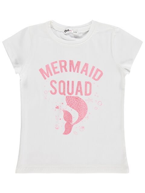 Civil Girls Mermaid Baskılı 6-9 Yaş Tişört - Kırık Beyaz