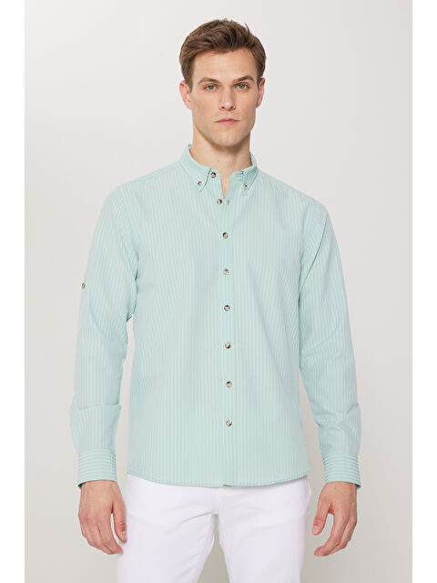 AC&Co / Altınyıldız Classics Erkek Mint Slim Fit Dar Kesim Gofre Desenli Düğmeli Yaka Hafif Kumaş Gömlek - S000394311-17234