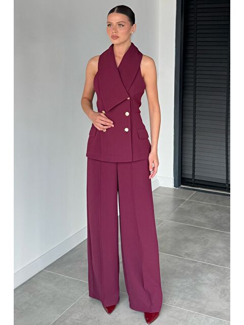 Gülseli Perry Kadın Gold Detaylı Yelek Pantolon İkili Takım