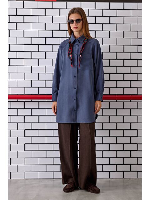 HE-QA Reglan Kol Basic Gömlek Jean Mavi - S000448646-17234