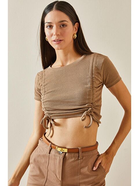 Xhan Bej Çift Büzgülü Kısa Kol Crop - S000226164-19928