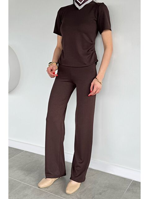 Gülseli Kadın Yan Büzgülü Bluz Bol Paça Pantolon İkili Takım