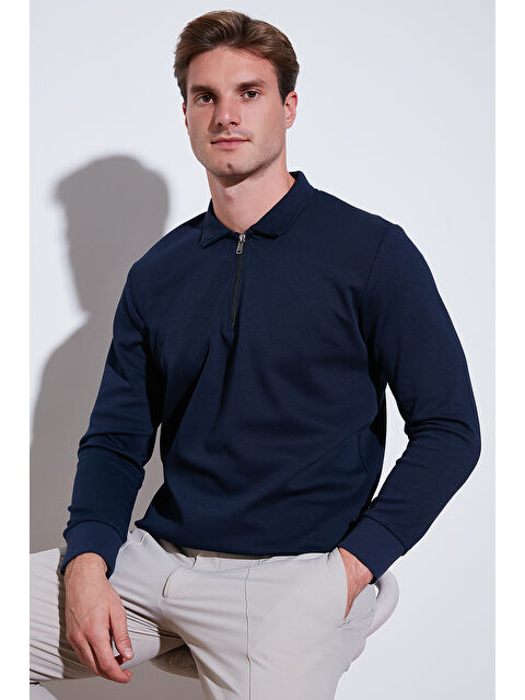 Buratti Pamuklu Regular Fit Yarım Fermuarlı Polo Yaka Erkek Sweat 5905789 - S000297110-23093