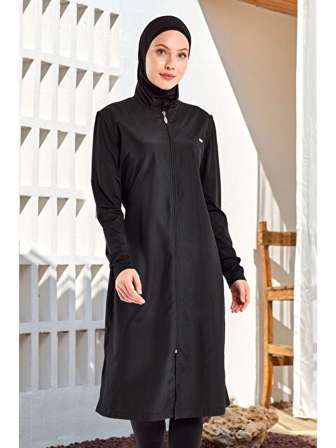Adasea UV Korumalı Büyük Beden Uzun Tam Boy Tam Kapalı Tesettür Mayo 1302 Siyah08 - S000422287-19351