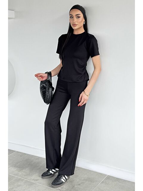 Gülseli Kadın Yan Büzgülü Bluz Bol Paça Pantolon İkili Takım