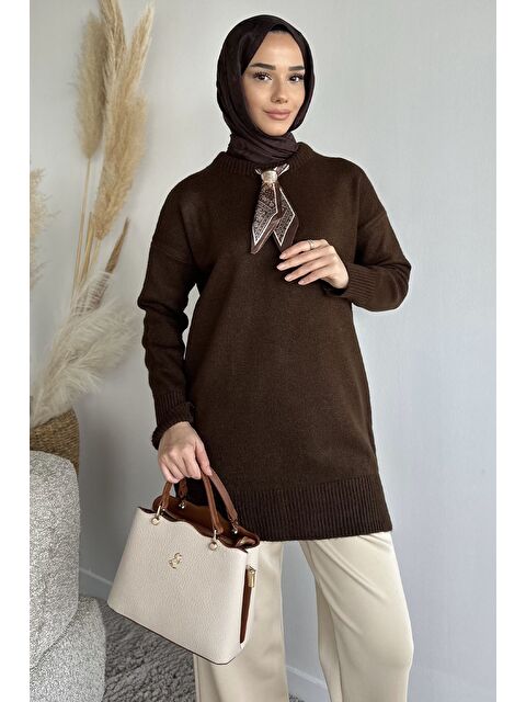 Julude Bisiklet Yaka Fularlı Tesettür Triko Tunik - S000491631-19413