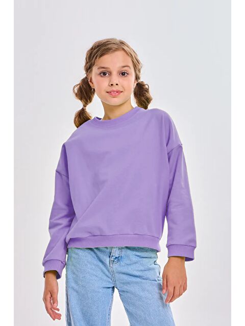 Luess Kız Çocuk Bisiklet Yaka Oversize Sweatshirt - Lila (2-3 Yaş 7-8 Yaş) - S000302591-17878