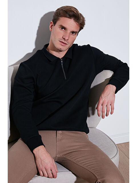 Buratti Pamuklu Regular Fit Yarım Fermuarlı Polo Yaka Erkek Sweat 5905789 - S000297110-19351