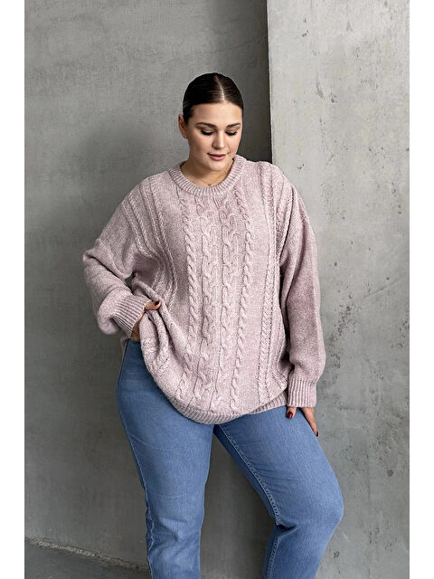 Stil Diva Büyük Beden Uzun Kollu Bisiklet Yaka Triko Kazak DG-05 - S000337794-20024