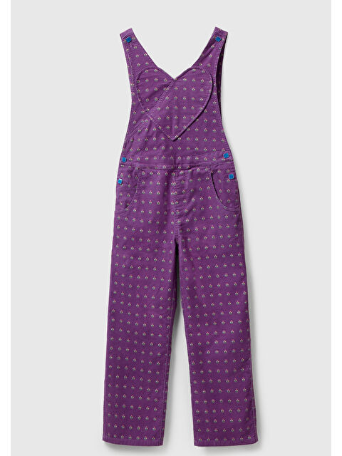 United Colors Of Benetton Kız Çocuk Mor %99 Pamuk V Yaka Kalp Aplikeli Stranger Things Ayarlanabilir Askılı Salopet - S000514640-20042