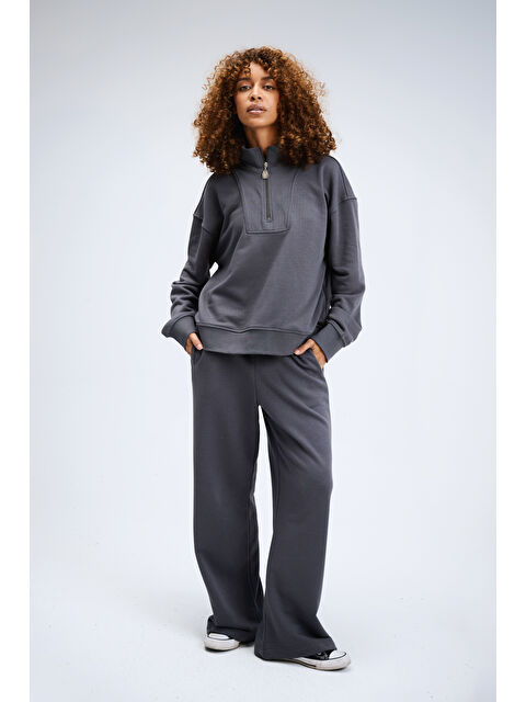 gothamVibes Kadın Timeless Antrasit Bol Paça Eşofman Altı - S000436106-29666