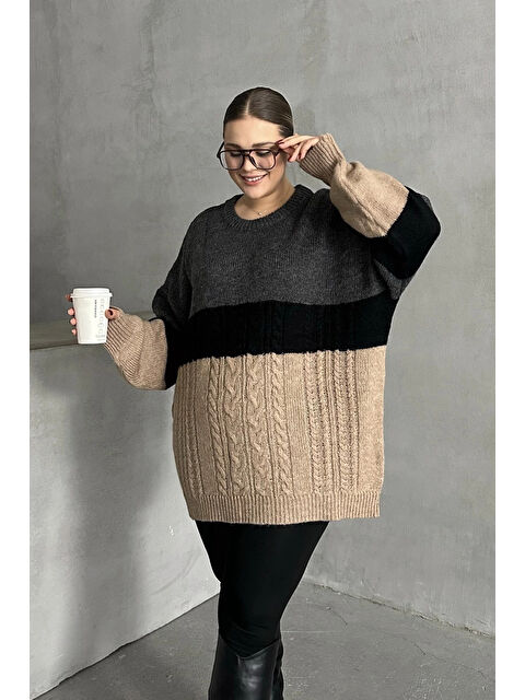 Stil Diva Büyük Beden Uzun Kollu Bisiklet Yaka Triko Kazak DG-05 - S000337794-29666