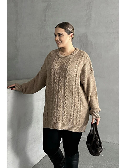 Stil Diva Büyük Beden Uzun Kollu Bisiklet Yaka Triko Kazak DG-05 - S000337794-19928