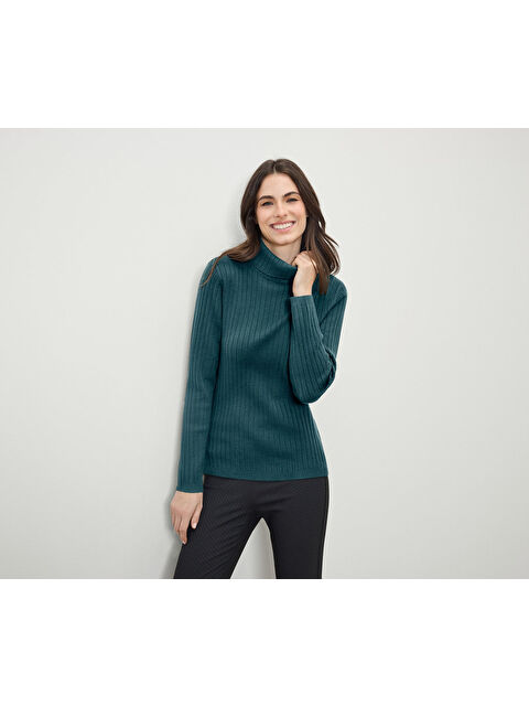 Tchibo Kadın Boğazlı Kazak, Ribana, Petrol - S000486071-20019