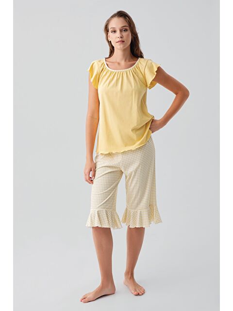 Artış Kısa Kollu Pötikare Desenli Esnek Pamuklu Pijama Takım 19200 - S000513482-20072