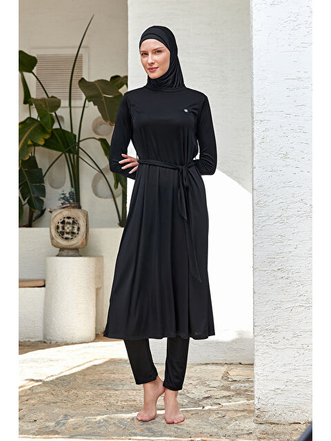 Rozamay Tam Boy Elastanlı Tam Kapalı Uzun Tesettür Mayo 3133 Siyah08 - S000407523-19351