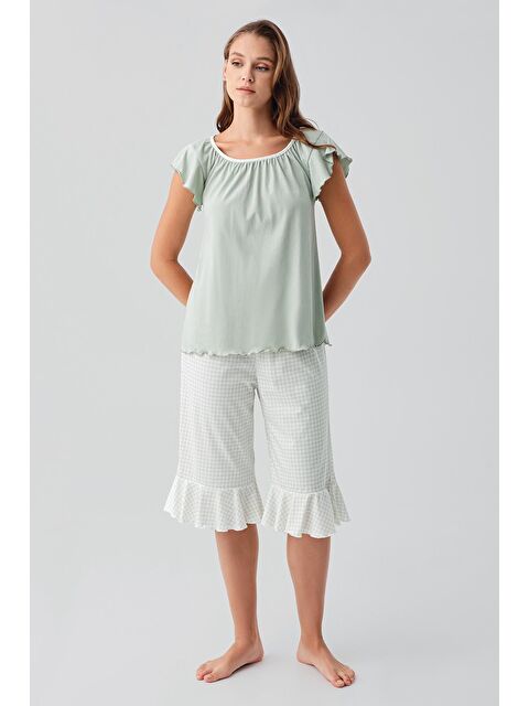 Artış Kısa Kollu Pötikare Desenli Esnek Pamuklu Pijama Takım 19200 - S000513482-18194