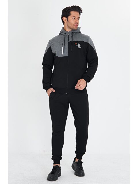 Marco Ferry Erkek Pamuklu Kapüşonlu Eşofman Takımı Siyah 5739-S - S000515244-19351