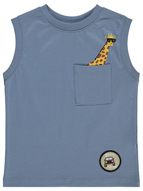 Civil Boys Önü Cepli Zürafalı 2-5 Yaş Tişört - Mavi