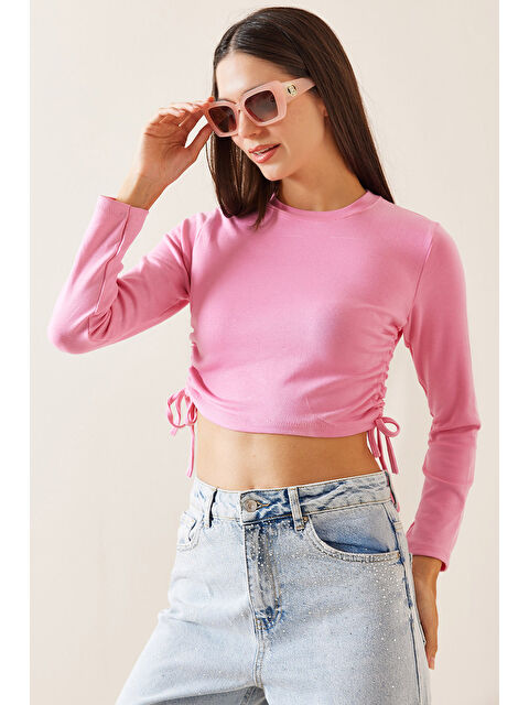 Xhan Pembe Bisiklet Yaka Yanları Büzgülü Bluz 5YXK2-48929-20 - S000272333-20024