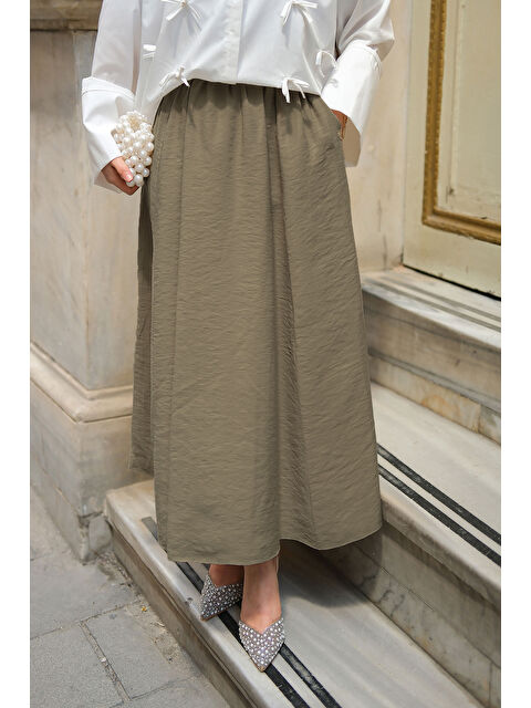 Locco Moda Kadın Kırışık Kloş Etek Açık Yeşil