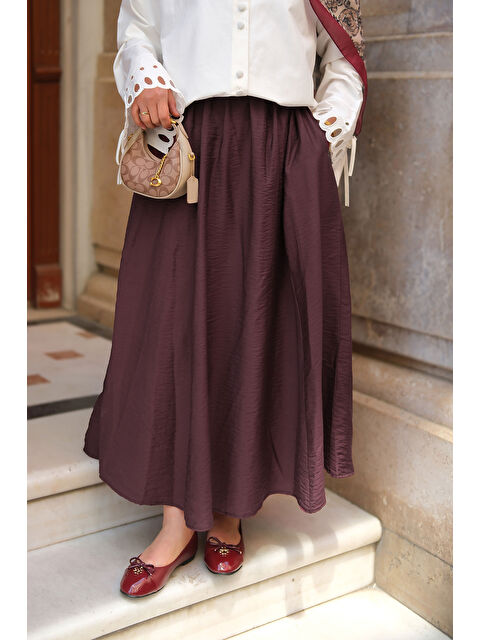 Locco Moda Kadın Kırışık Kloş Etek Mürdüm