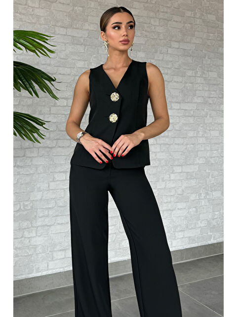 Gülseli Düğme Detaylı Yelek Pantolon İkili Takım - S000299047-19351