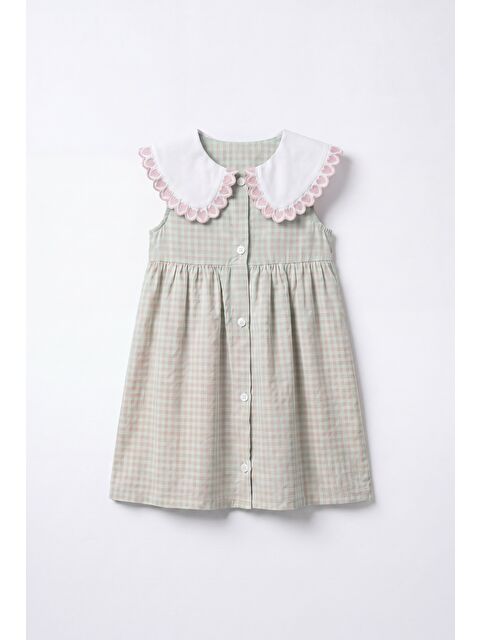 Magu Kız Çocuk Pamuklu Pötikare Yakalı Elbise