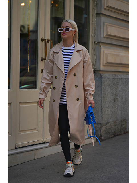 Madmext Bej Uzun Kadın Trençkot Mg1928 - S000436117-19928