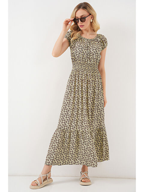 Bigdart Kadın Yakası Büzgü Detaylı Elbise 2544 - Yağ Yeşil - S000411817-37471