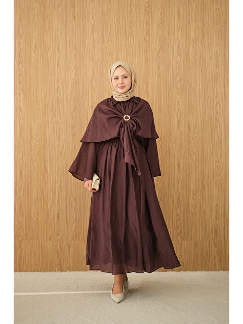 Locco Moda Kadın Üç Parçalı Tül Kumaş Gold Broş Detay Takım Mürdüm