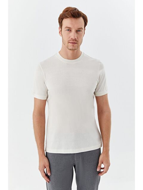 Sabri Özel Desenli Bisiklet Yaka Erkek T-Shirt Latte