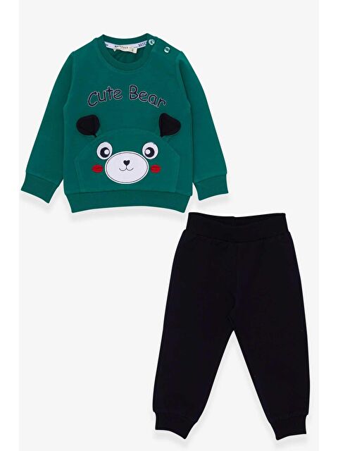 Breeze Erkek Bebek Eşofman Takımı Ayıcıklı Nakışlı Yeşil (9 Ay-1.5 Yaş) - S000201397-18194