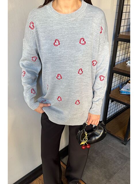 Gülseli Kalp Nakışlı Kadın Triko Kazak - S000448669-20600