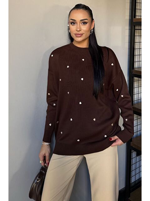 Gülseli Kadın Kalp Nakışlı Triko Kazak - S000449437-19413