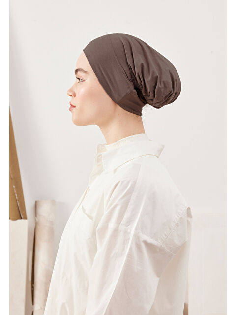 Fresh Scarfs Geniş Hacimli Pratik Bone Koyu Vizon - S000420641-9561