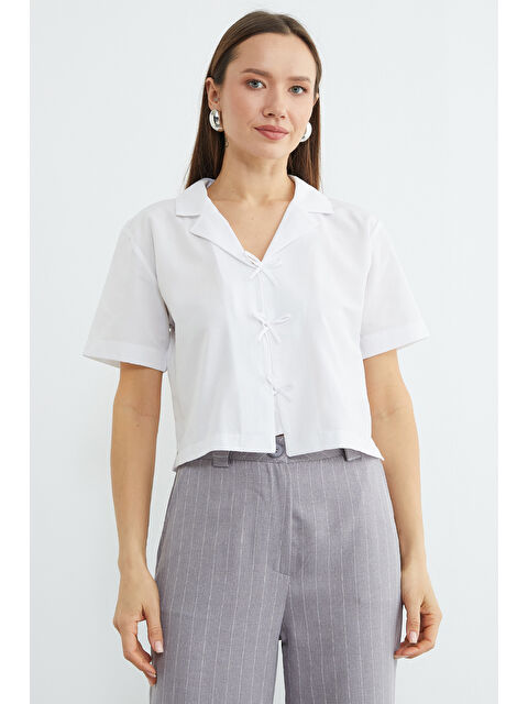 Fullamoda Fiyonklu Düğmeli Crop Gömlek - S000512210-20063