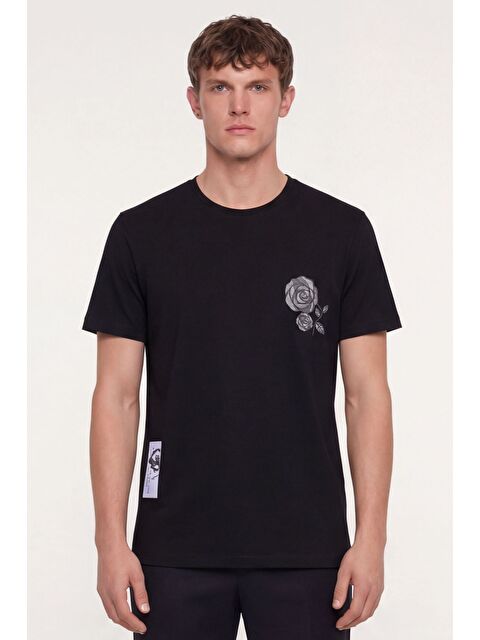 Sabri Özel Giotelli Siyah Nakışlı Bisiklet Yaka Erkek Tişört - S000525364-19351