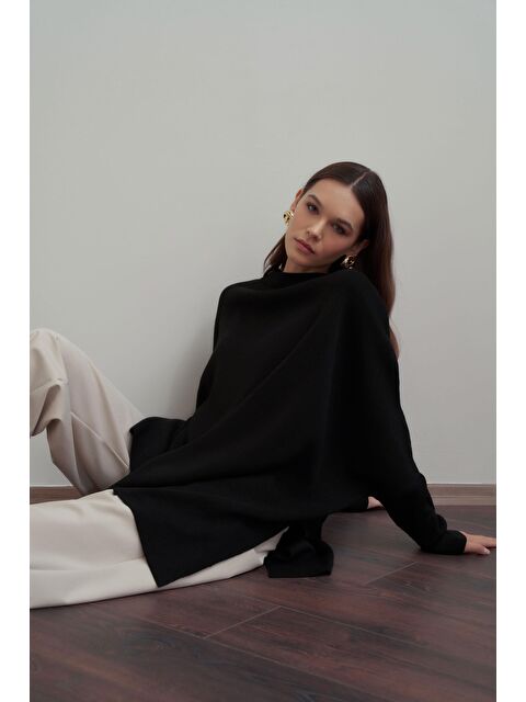 ALLDAY Siyah-Asimetrik Kesim Triko Kazak - S000500715-19351