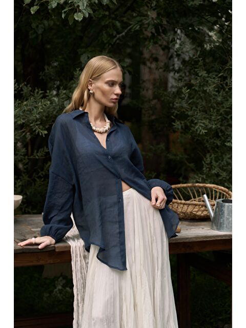Bohemai Lyra Oversize Lacivert Gömlek - S000387877-21164