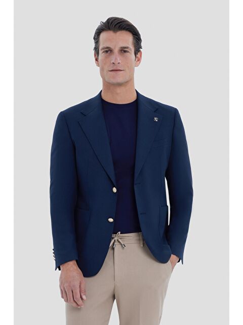 Sabri Özel Lacivert Slim Fit Mono Yaka Casual Ceket