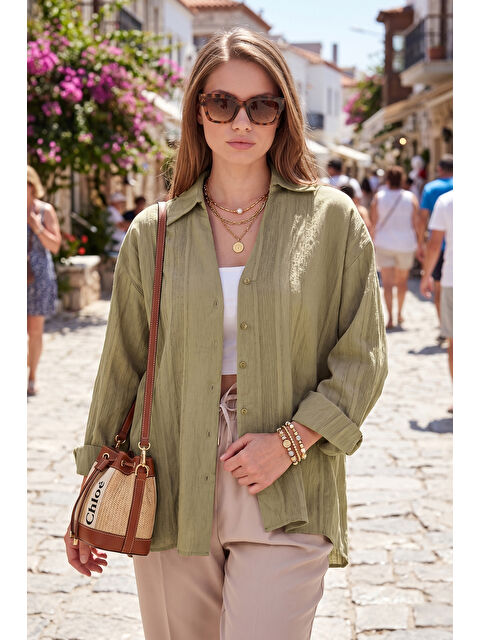 Lela Rahat Kesim Viskon Karışımlı Uzun Kollu Kadın Gömlek 6834914