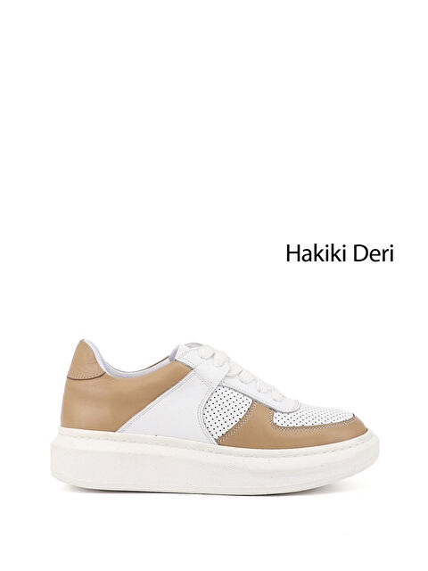 GÖNDERİ(R) Kadın BEYAZ-PUDRA Bağcıklı Dolgu Taban Hakiki Deri Sneaker - S000493416-37242