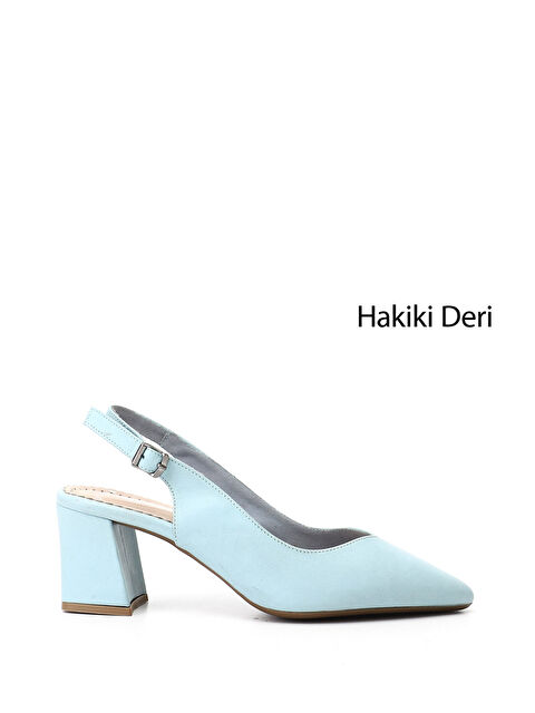 GÖNDERİ(R) Kadın MAVİ Kalın Topuklu Arkası Açık Hakiki Deri Ayakkabı - S000493566-17234