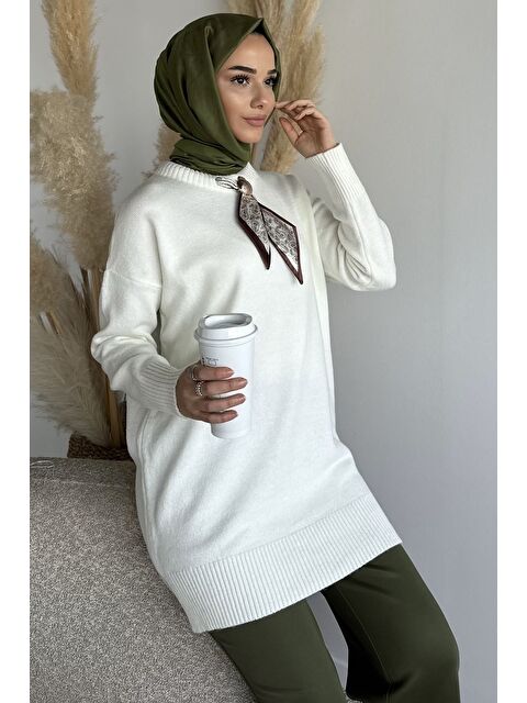 Julude Bisiklet Yaka Fularlı Tesettür Triko Tunik - S000491631-19966