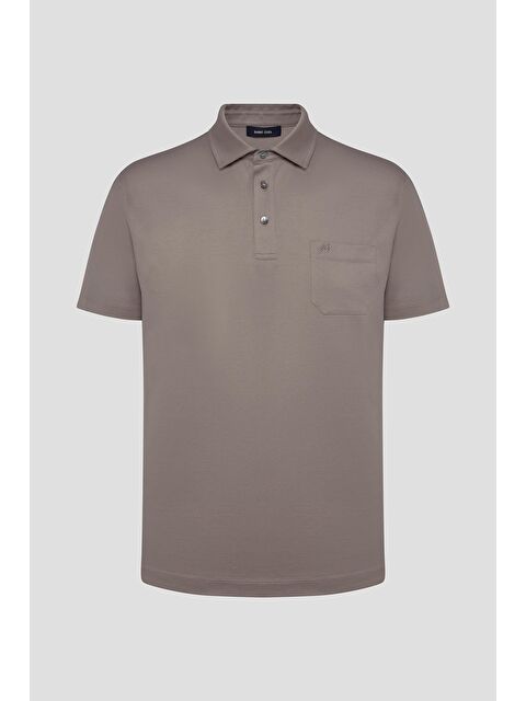 Sabri Özel Cep Detaylı Düğmeli Polo Yaka Erkek T-Shirt Kahve