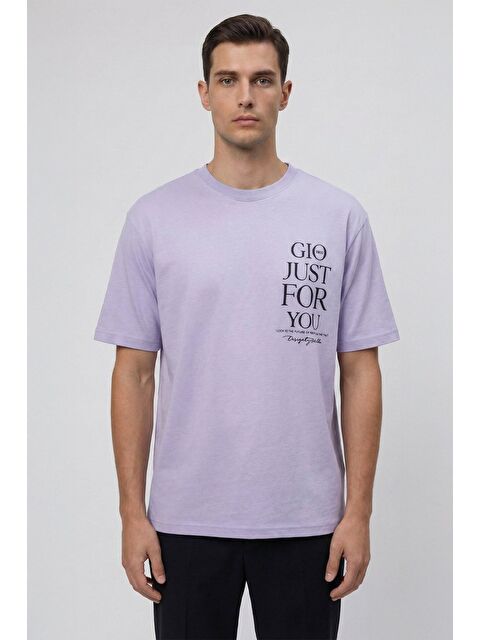 Sabri Özel Giotelli Lila Standart Fit %100 Pamuklu Bisiklet Yaka Tişört - S000525382-17878