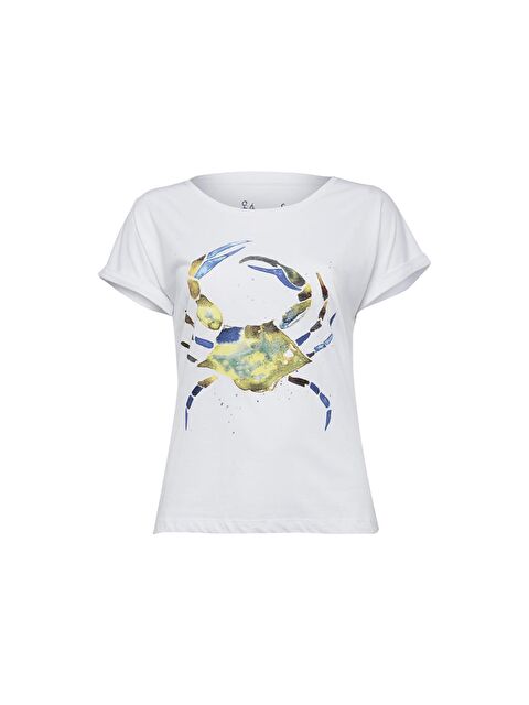 Anemoss Yeşil Yengeç Beyaz Kadın T-Shirt