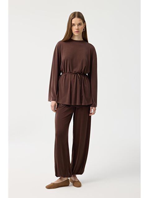 Kadriye Baştürk Modal Cupra Jogger Pantolon Takım Kahverengi